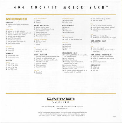 Carver 404 Cockpit Motor Yacht Specification Brochure (2001)