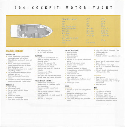 Carver 404 Cockpit Motor Yacht Specification Brochure (2001)
