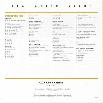 Carver 406 Motor Yacht Specification Brochure (2001)