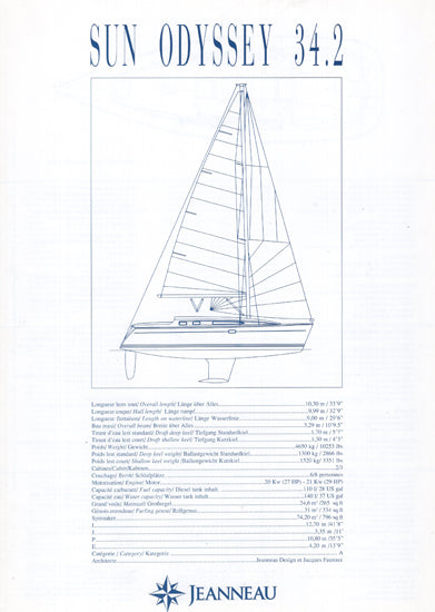 Jeanneau Sun Odyssey 34.2 Specification Brochure