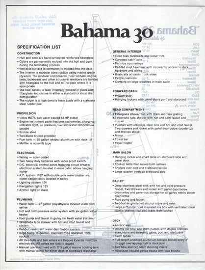 Islander Bahama 30 Specification Brochure