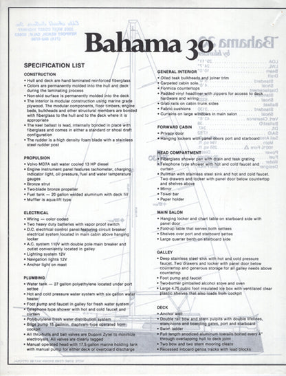 Islander Bahama 30 Specification Brochure