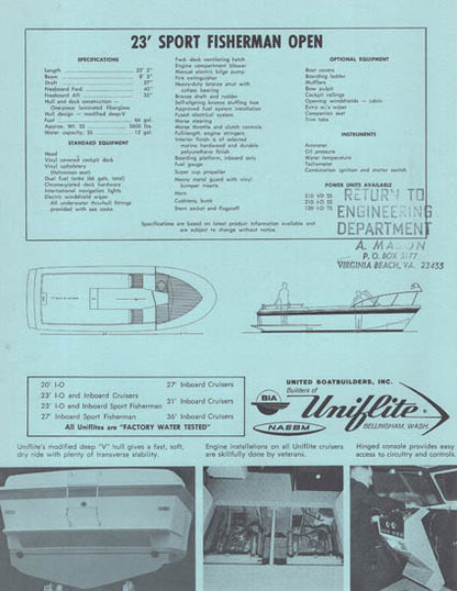Uniflite 23 Sport Fisherman Open Brochure