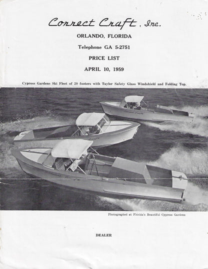 Correct Craft 1959 Price List