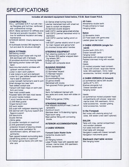 Beneteau 50 Specification Brochure