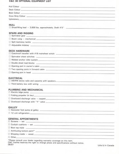 C&C 30 Specification Brochure