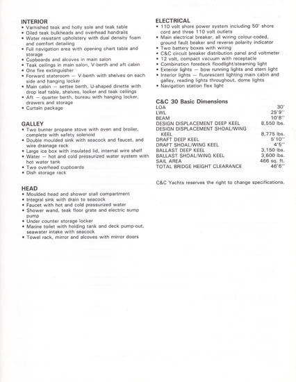 C&C 30 Specification Brochure