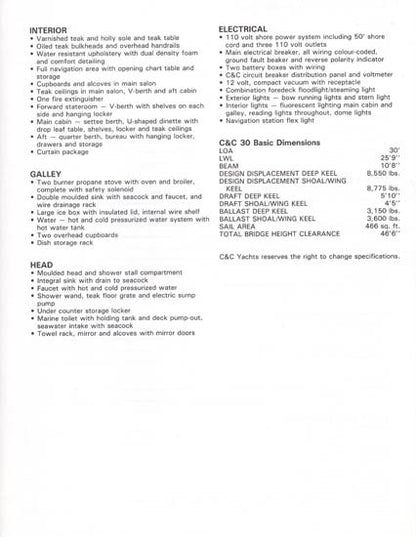 C&C 30 Specification Brochure