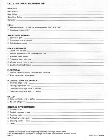 C&C 33 Specification Brochure