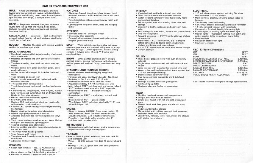 C&C 33 Specification Brochure
