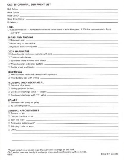 C&C 35 Specification Brochure