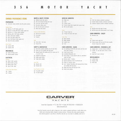 Carver 356 Motor Yacht Specification Brochure (2001)