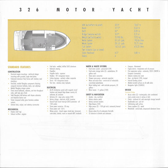 Carver 326 Motor Yacht Specification Brochure (2001)
