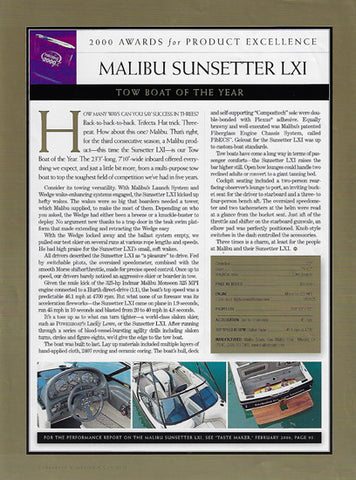 Malibu Sunsetter LXI Powerboat Magazine Reprint Brochure