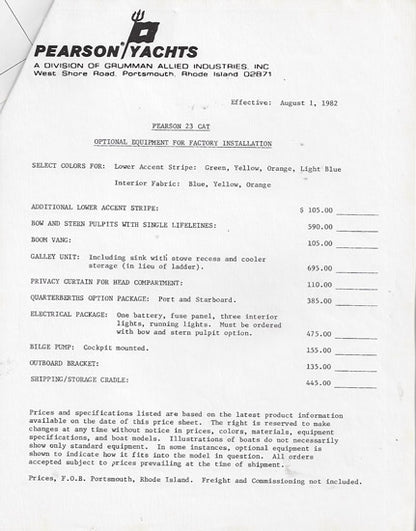 Pearson 23 Cat Specification Brochure