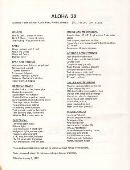 Aloha 32 Specification Brochure