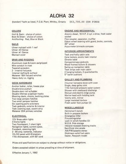 Aloha 32 Specification Brochure