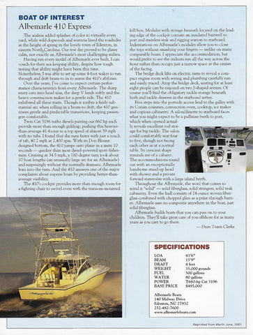 Albemarle 410 Convertible Marlin Magazine Reprint Brochure