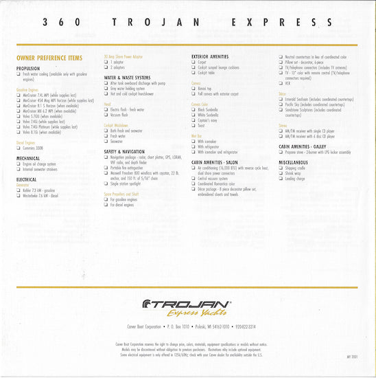 Trojan 360 Express Specification Brochure (2001)