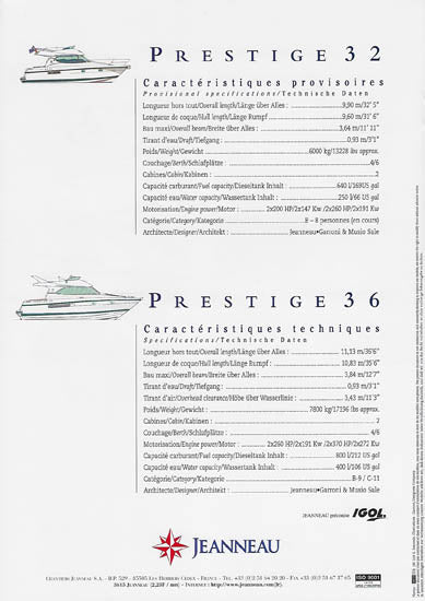 Jeanneau Prestige 32 & 36 Brochure