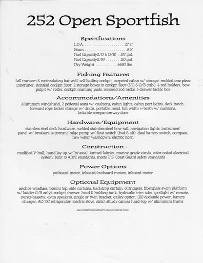 Sport Craft 252 Open Sportfish Brochure