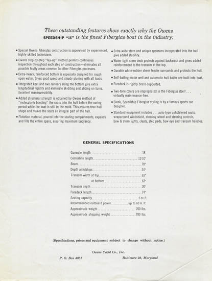 Owens Speedship 16 Deluxe Brochure