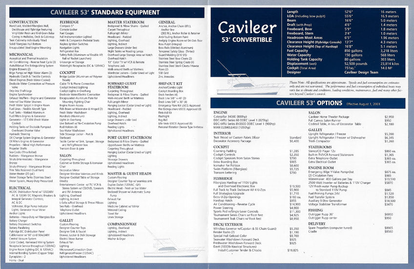 Cavileer 53 Specification Brochure
