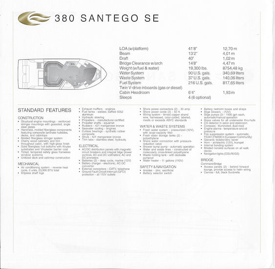 Carver 380 Santego SE Specification Brochure (2002)