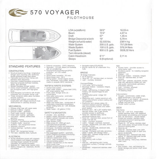Carver 570 Voyager Pilothouse Specification Brochure