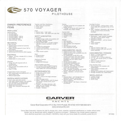 Carver 570 Voyager Pilothouse Specification Brochure
