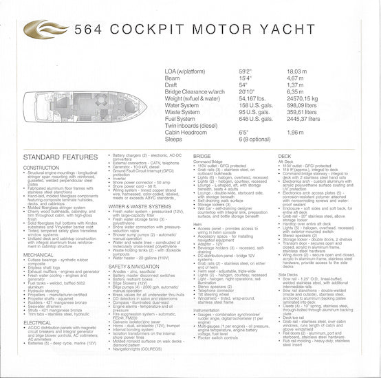 Carver 564 Cockpit Motor Yacht Specification Brochure (2002)
