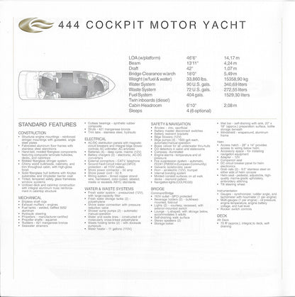 Carver 444 Cockpit Motor Yacht Specification Brochure (2002)