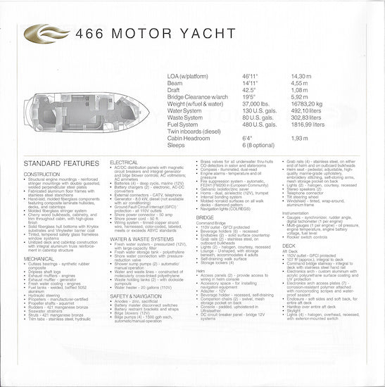 Carver 466 Motor Yacht Specification Brochure (2002)