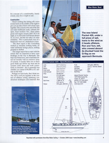 Island Packet 420 Blue Water Sailing Magazine Reprint Brochure