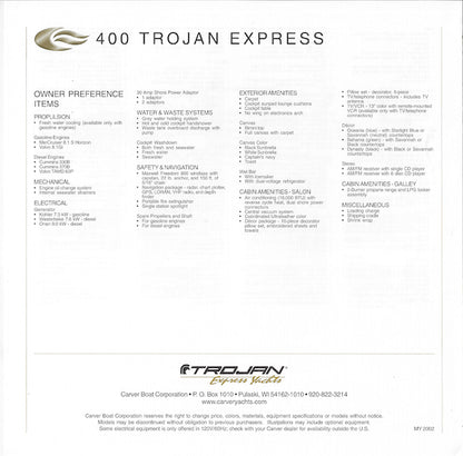 Trojan 400 Express Specification Brochure (2002)