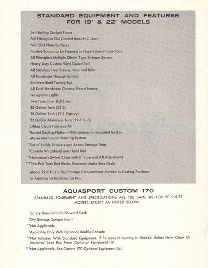 Aquasport 1971 Specification Brochure