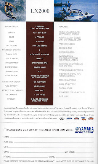 Yamaha 2002 Sport Boats Brochure