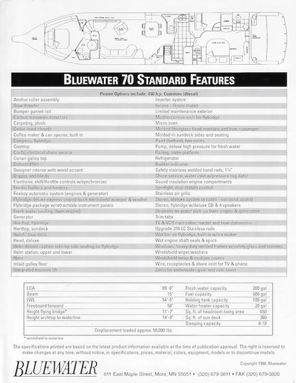 Bluewater 70 Specification Brochure