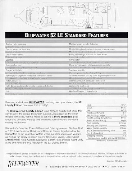 Bluewater 52LE Specification Brochure