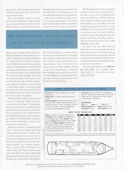 Bluewater 680 Power & Motoryacht Magazine Reprint Brochure