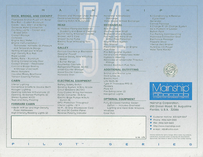 Mainship Pilot 34 Specification Brochure