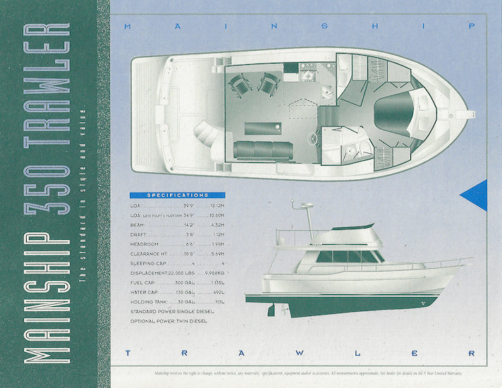 Mainship 350 Trawler Specification Brochure