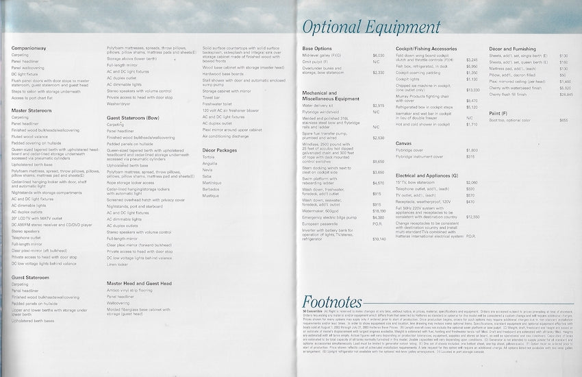 Hatteras 50 Convertible Specification Brochure