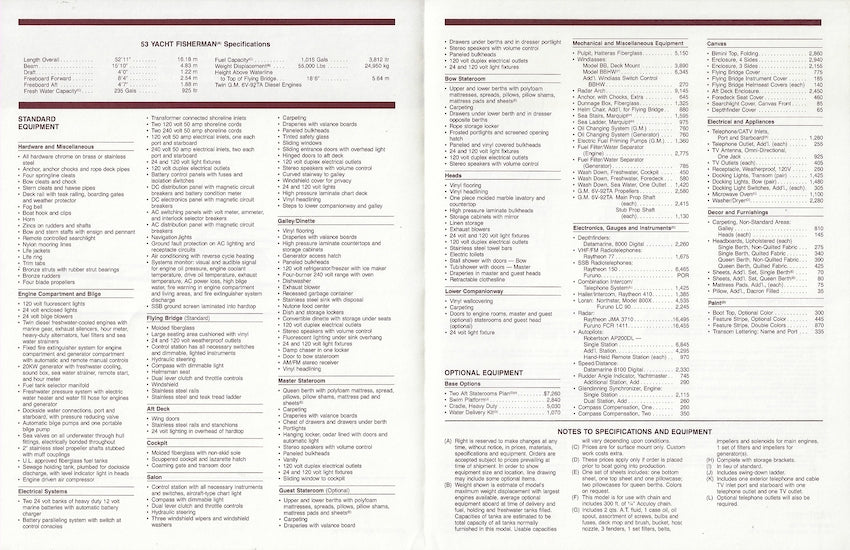 Hatteras 53 Yacht Fisherman Specification Brochure