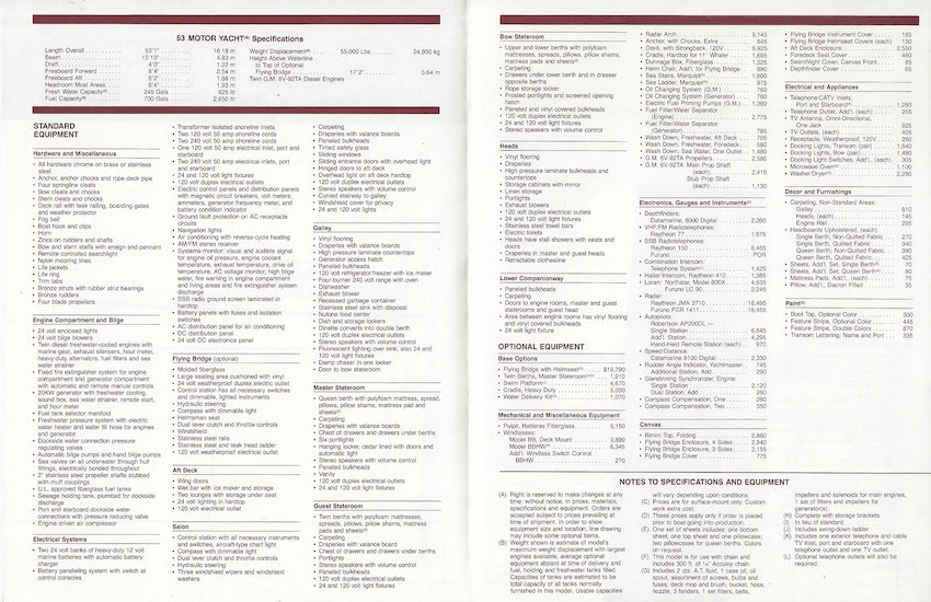 Hatteras 53 Motor Yacht Specification Brochure