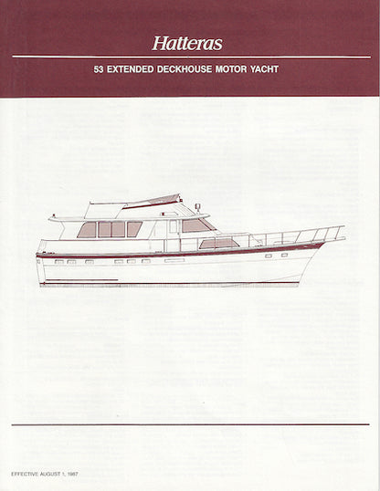 Hatteras 53 Extended Deckhouse Motor Yacht Specification Brochure