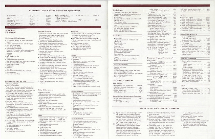 Hatteras 53 Extended Deckhouse Motor Yacht Specification Brochure