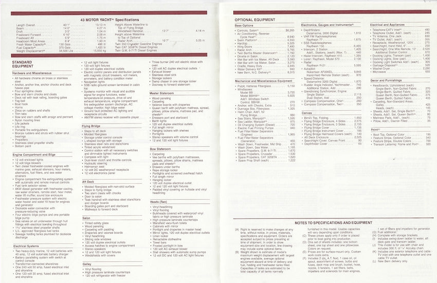 Hatteras 43 Motor Yacht Specification Brochure