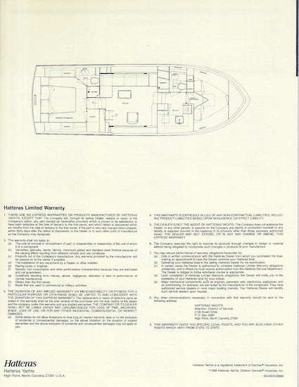 Hatteras 41 Double Cabin Motor Yacht Specification Brochure