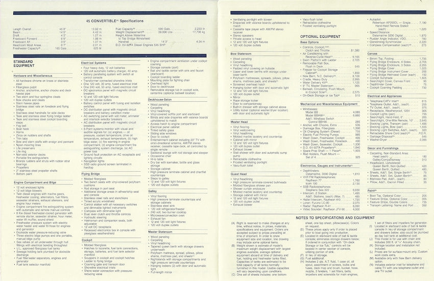Hatteras 45 Convertible Specification Brochure – SailInfo I ...